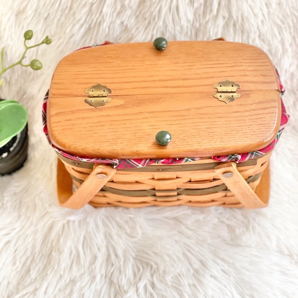 Vtg Longaberger Seasons Greetings Basket w/Liner Protector 1992 Christmas green - Picture 5 of 16